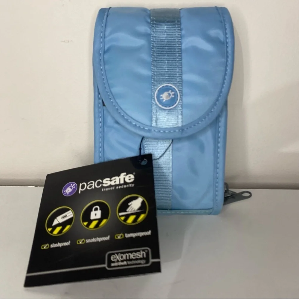 NEW Pacsafe Light Blue Travel Pouch‎ Vacation Wallet